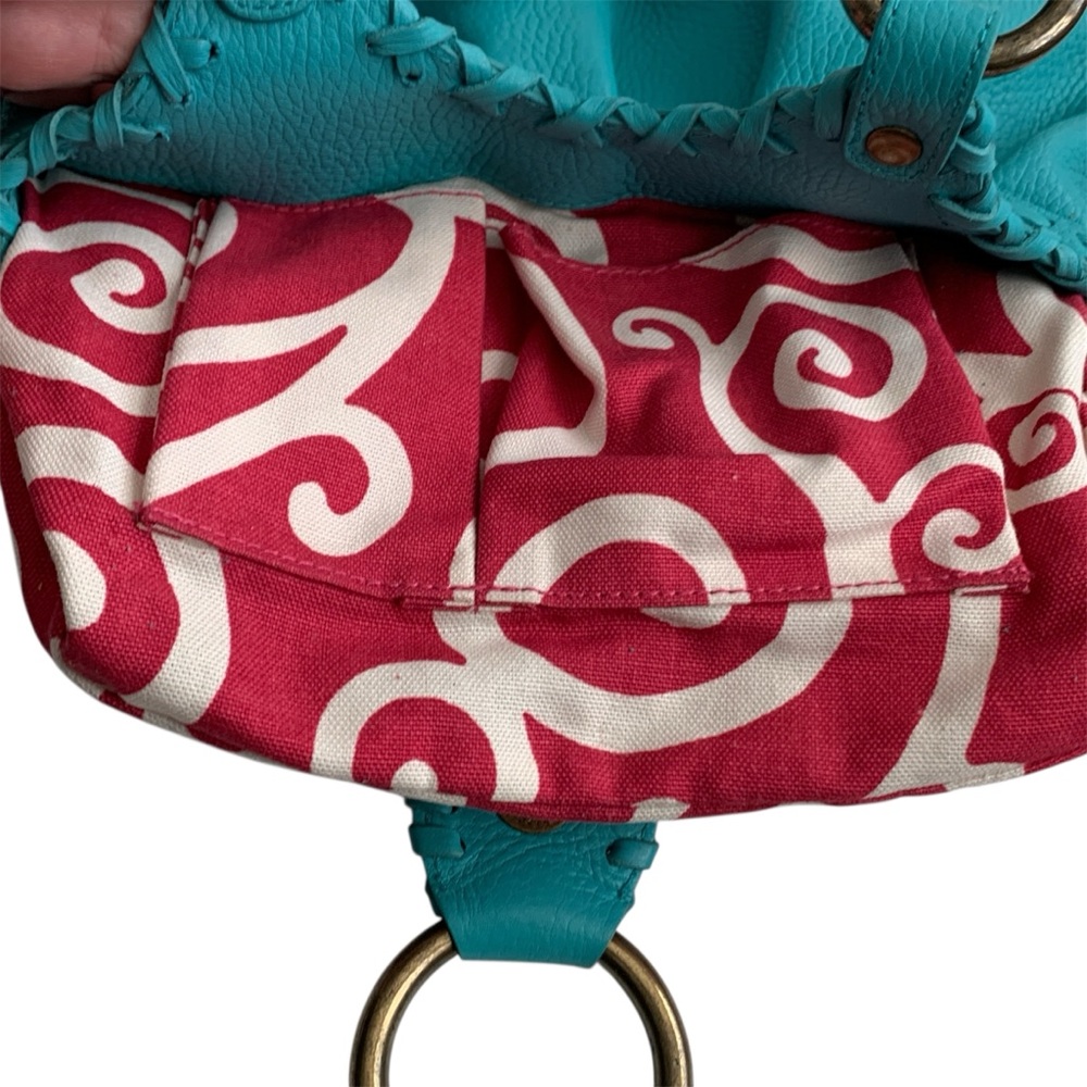 ISABELLA FIORE Turquoise Blue Leather Whip Stitch Shoulder Hobo Bag Purse - Picture 3 of 16